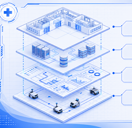 Diagram of the connected AURA robot ecosystem coordinated by one dashboard